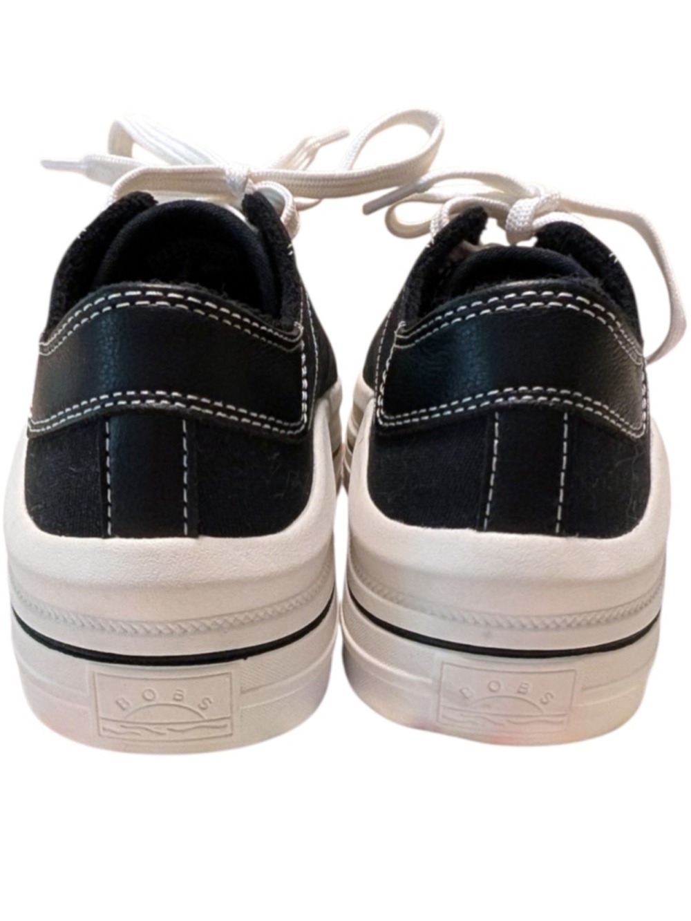BOBS from Skechers Black White Canvas Sneakers Rose Gold Eyelets - Picture 7 of 9